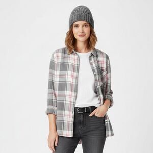 Woolrich Gray & Pink Plaid Gingham Long Sleeve Button Up Shirt Small S